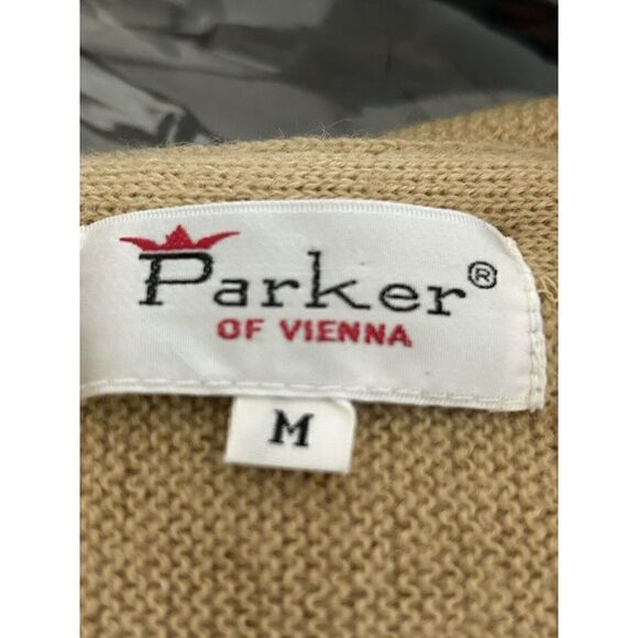 Parker Of Vienna Vintage 100% Wool Cardigan Sweater Tan Medium - Picture 3 of 7
